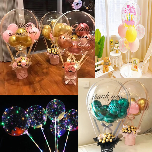 50 Globos de látex Bobo Globos Burbuja Transparente Con 50 Soporte Dingpai Burbuja