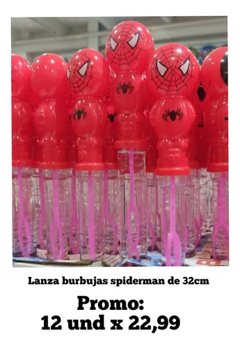 Lanza Burbujas De Spiderman. 32cm. Pack De 12 Und. 