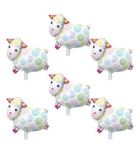 Set Pack Globo Metalizado Temática Granja Oveja 35cm X 6