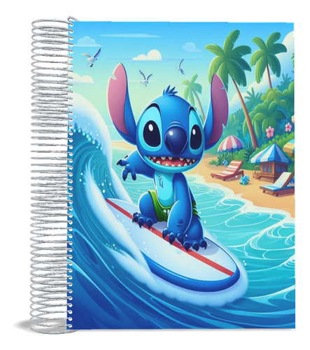 Caderno Lilo E Stitch 1 Matéria Universitária Personalizada Branco