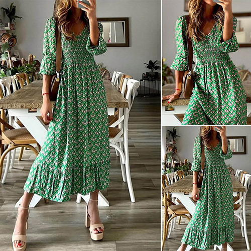 / Vestido Midi Chique Com Costura Com Babados, Bainha,