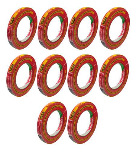 10 Pz Cinta Masking Tape Navitek Rojo 12mmx50m Automotriz