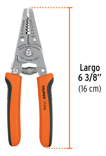 Truper 17356, Pinza Pelacables 6 PuLG 6 Medidas Con Resorte