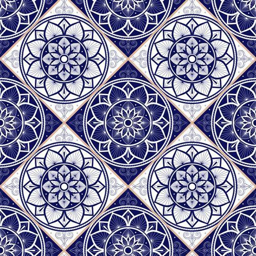 Papel De Parede Mosaico Azulejo Em Tons De Azul 2,50m