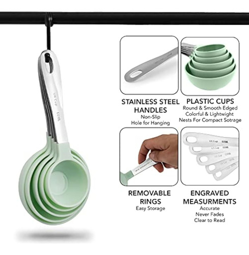 12pz De Tazas Y Cucharas Medidoras Con Asas Acero Inoxidable