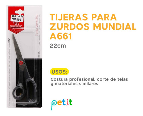 Tijeras Para Zurdos Mundial A661 22 Cm X 1 U. Unico