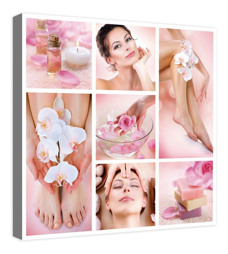 Cuadro Decorativo Canvas Moderno Spa Collage Rosa 70x70cm