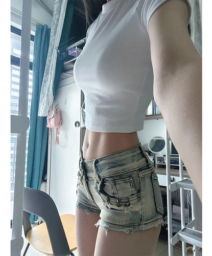 Shorts Ajustados Elásticos De Talle Bajo Que Cubren La