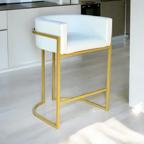 1 Banqueta Poltrona Moderna Luxo Base Dourada Impermeável ...