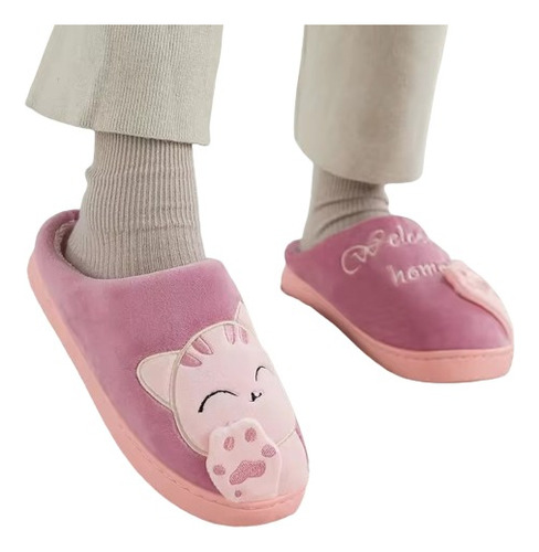 Pantuflas Babuchas En Peluche Gato Para Dama 