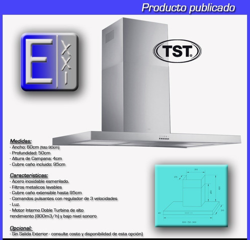 Imagen 4 de 10 de Campana De Cocina Tst Nihuil 60cm Acero, Pared - Ahora 18