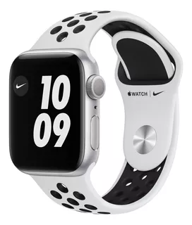 Apple Watch Nike (GPS) Series 6 40mm caixa 40mm de alumínio prateada pulseira platina e preta A2291