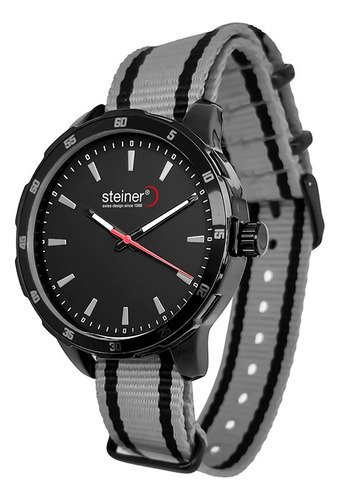 Reloj Expedition De Cuarzo Correa De Tela Steiner 42mm 3atm Correa Gris Bisel Negro Fondo Negro