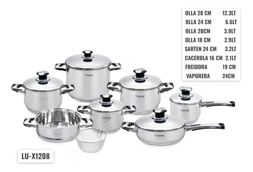 Set De Olla Acero Quirúrgico 18/10 Luissant 14 Pc  Lu-x1208