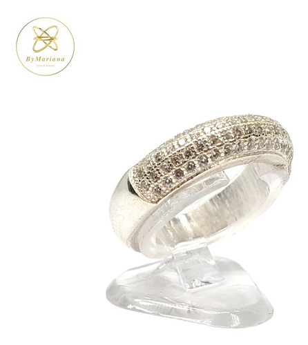 Anillo Plata Rodinada Micro Pave