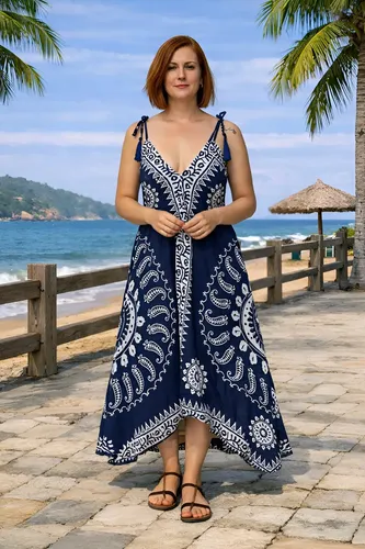 Vestido Feminino Viscose Leve Estampado Indiano Costas Nua