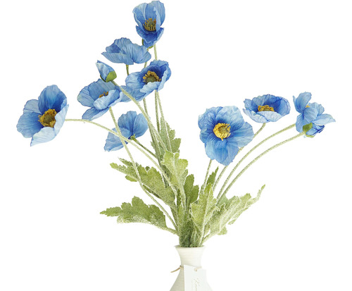 Flores Artificiales De Seda Azul Amapola Kamang (3 Tallos) P