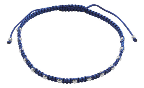 Pulsera De Plata 925 Macramé Azul Con Esferas Varón