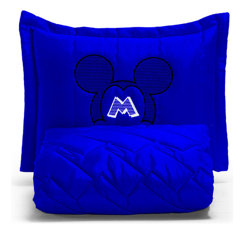 Colcha De Casal Mickey Minnie Solteiro Bordada Uso Diário Cor Mickey Azul