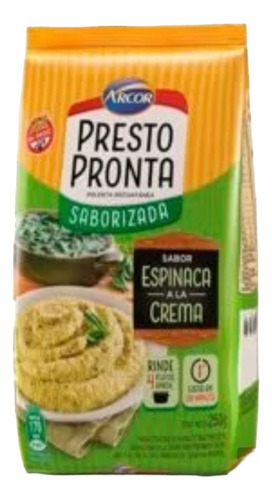 Polenta Presto Pronta  Espinaca A La Crema De 250g, Pack 10u