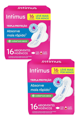Intimus Absorvente Tripla Proteção Seca C/aba 16un. Kit 2pac