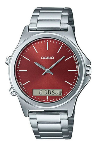 Reloj Casio Hombre Mtp-vc01d-5e Analo-digi Malla Acero Ø40mm Color de la malla Plateado Color del bisel Plateado Color del fondo Rojo