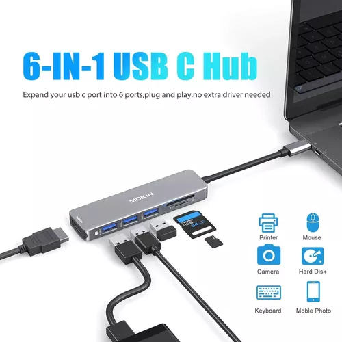  Adaptador HDMI USB C Hub para MacBook Pro 2019/2018/2017, MOKiN  5 en 1 Dongle USB-C a HDMI, lector de tarjetas Sd/TF y 2 puertos USB 3.0 :  Electrónica