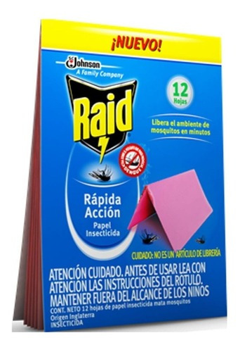 Raid® Papel Insecticida Rápida Acción. 12 Hojas Pack Ahorro