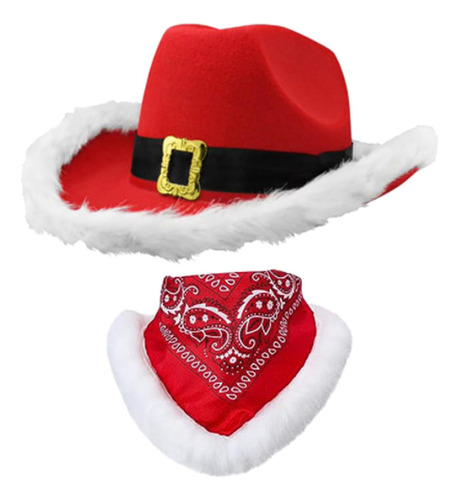 Sombrero De Vaquero Navideño, Gorra De Ala Grande Con Bufand