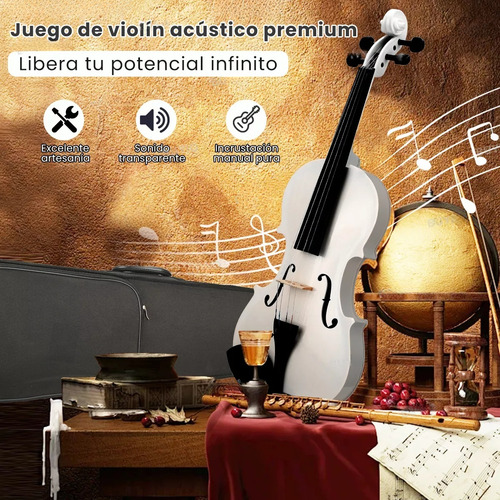 Violin Acustico 4/4 Profesional Con Estuche Y arco Y accesorios Color Blanco