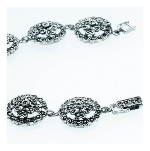 Pulseira De Prata De Bali 925 Com Flores E Marcassitas Suíça