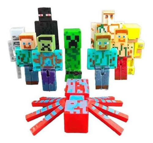 Cartela 10 Boneco Articulado Minecraft My Home + 2 Blocos