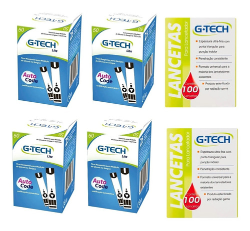 200 Tiras Teste Glicemia P/ G-tech Lite + 200 Lancetas