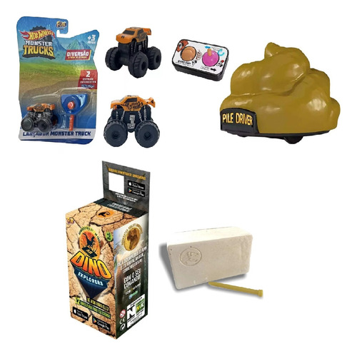 Mega Combo Cocô Móvel Escava Dinossauro + Carrinho Hotwheels