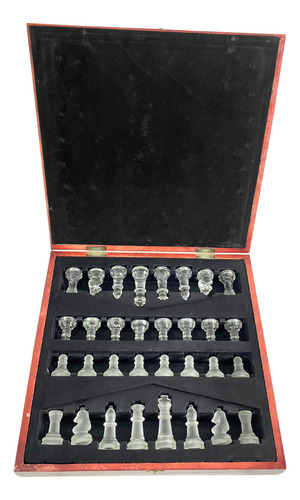 Xadrez Premium Madeira Antiga Tabuleiro E Peças Vidro 36cm