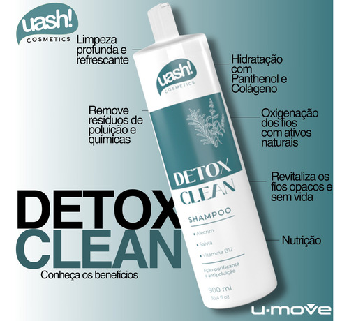 Shampoo Uash Detox Clean 900ml - Vitamina B12 E Alecrim