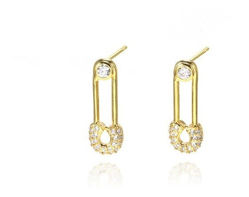 Mini Aros Alfiler De Gancho Zarcillos Baño De Oro 18k