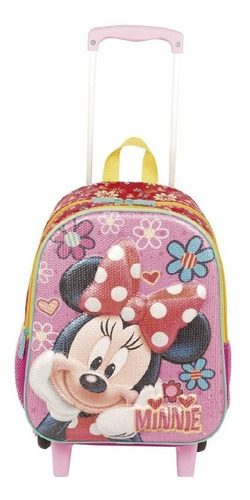 Mochila C/rodinhas 3d Minnie Escolar Infantil Rosa Sestini