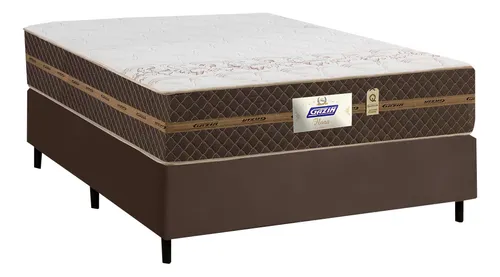 Cama Box Casal Colchão Molas Flora Marrom/Branco 138x188x60cm