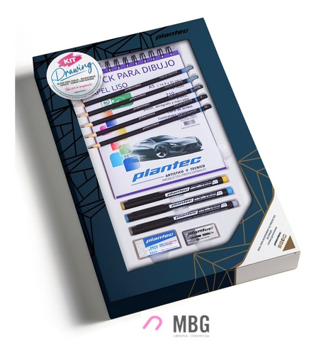 Imagen 1 de 5 de Kit Plantec Drawing Block+ 5 Lápices+3 Estilógrafos+ 2 Gomas
