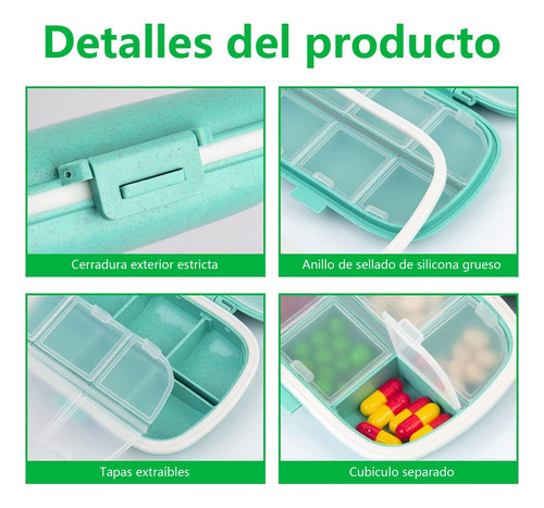 Pastillero Portátil A Prueba De Humedad De 8 Compartimentos