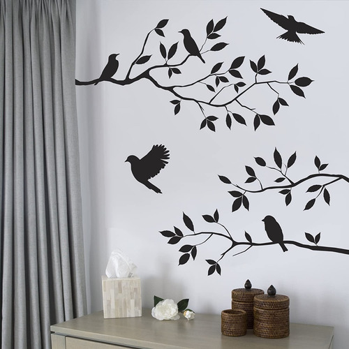 Imagen 2 de 5 de Diseño Pájaros Y Ramas De Árbol Vinilo Decorativo Decoración
