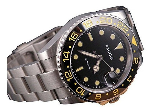 Reloj Hombre - Negro Dial Amarillo Número Gmt Mar Estilo Cer