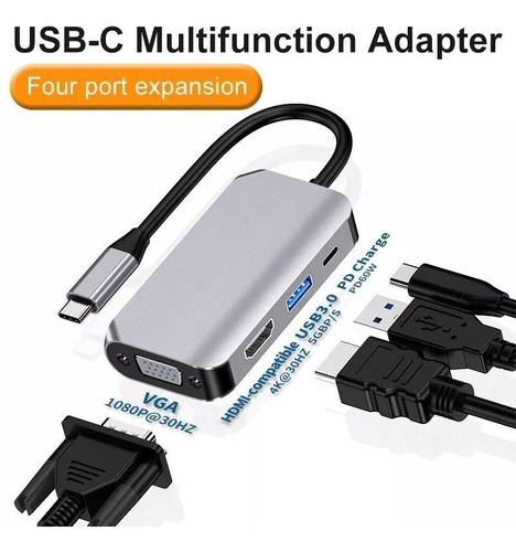 Adaptador Conversor Tipo-c A Hdtv+vga+usb 3.0+pd