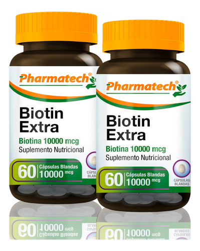 Biotin 10,000mcg Pharmatech 60 Caps Blandas Pack X2