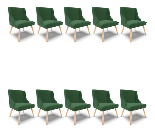 Kit 10 Cadeiras De Jantar Liz Veludo Verde Pés Palito