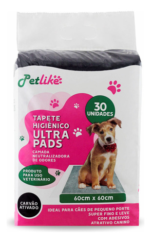 Tapete Higiênico Cachorro Ultra Pads Carvão Ativado Pet Like 60x60 30un
