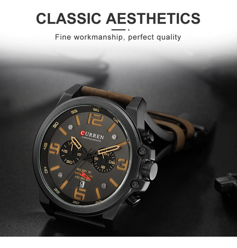 Reloj Curren Hombre Elegante Pulsera Cuero Cuarzo Cronógrafo