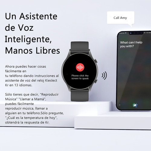 Imagen 8 de 10 de Smartwatch Kieslect Kr 1.32" caja 45.7mm de metal negra, malla negra de silicona y bisel negro