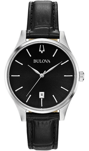 Reloj Bulova Dress Con Fechador Hombre Piel-acero Color De La Correa Negro Color Del Bisel Plateado Color Del Fondo Negro